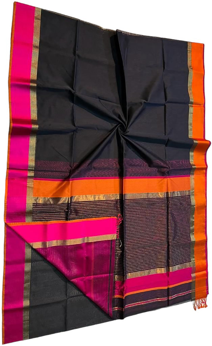 Black Maheshwari Handloom Cotton Silk Saree