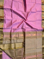 Pink Maheshwari Handloom Cotton Silk Saree - Luxurion World