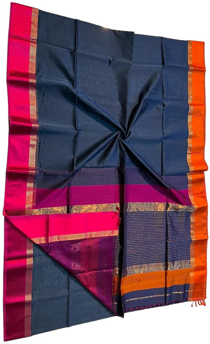 Blue Maheshwari Handloom Cotton Silk Saree
