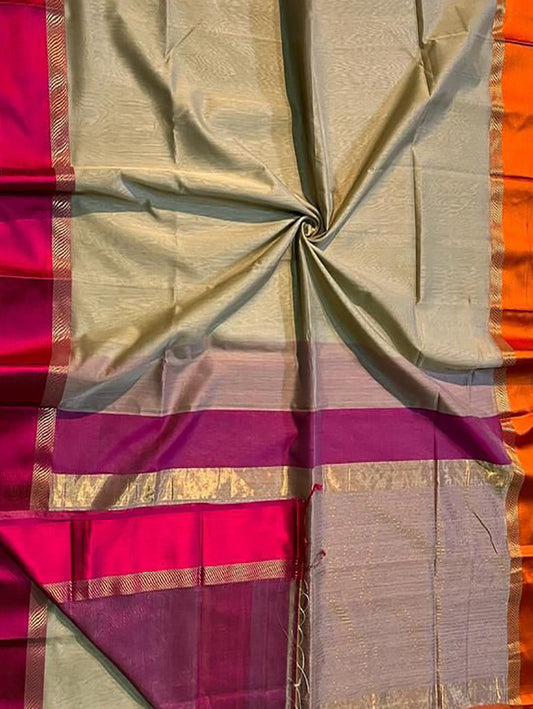 Pastel Maheshwari Handloom Cotton Silk Saree - Luxurion World