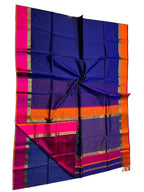 Blue Maheshwari Handloom Cotton Silk Saree - Luxurion World