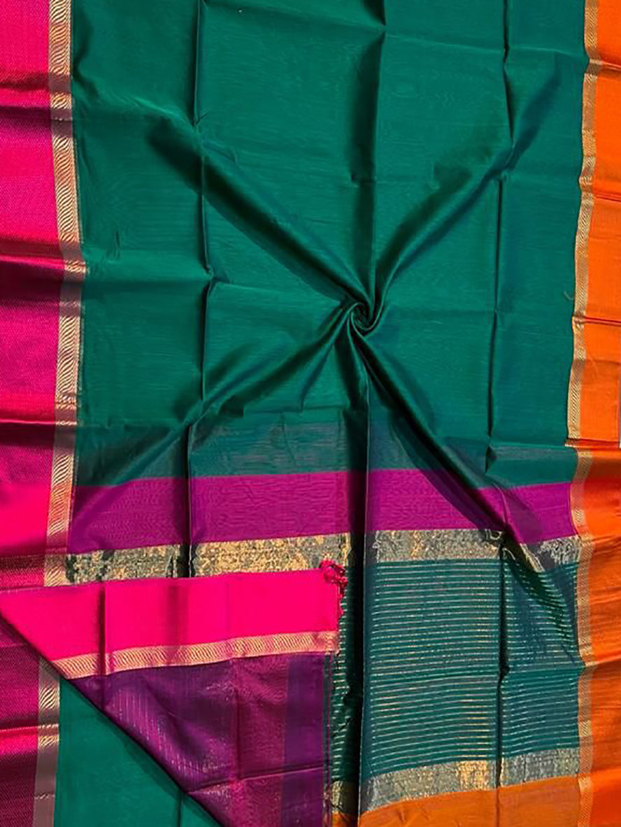 Green Maheshwari Handloom Cotton Silk Saree