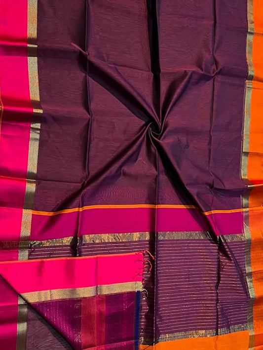 Purple Maheshwari Handloom Cotton Silk Saree