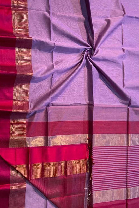 Pink Handloom Maheshwari Silk Cotton Saree - Luxurion World