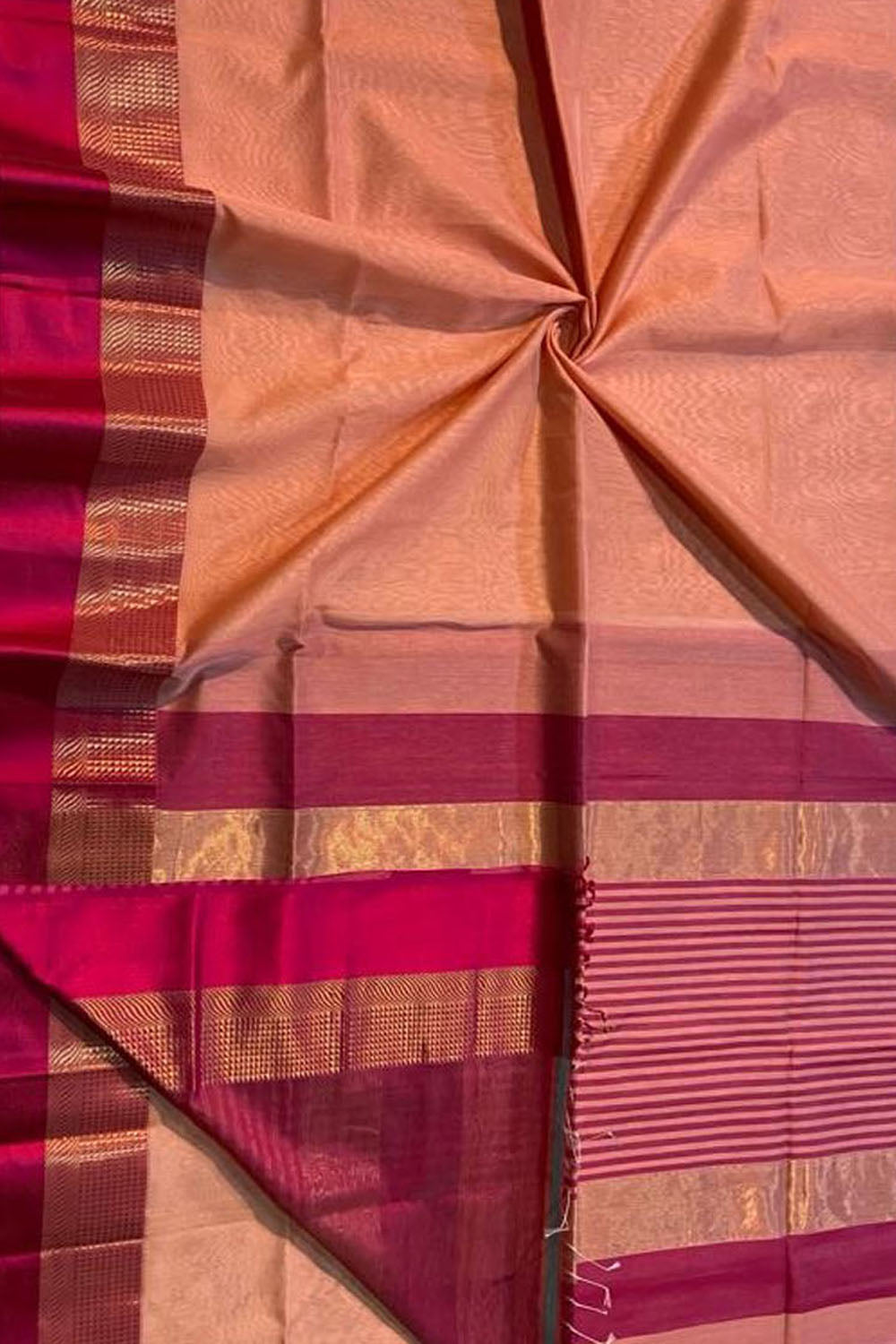Orange Handloom Maheshwari Silk Cotton Saree