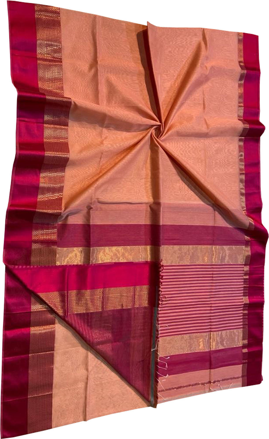 Orange Handloom Maheshwari Silk Cotton Saree - Luxurion World