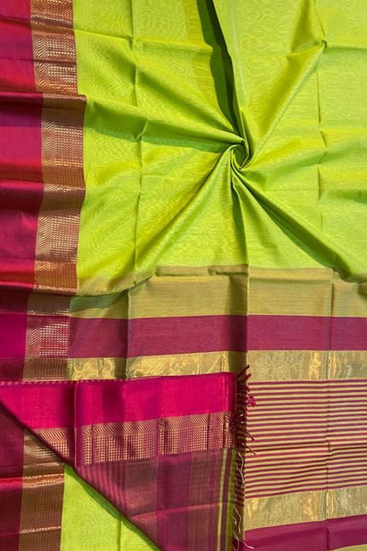 Green Handloom Maheshwari Silk Cotton Saree - Luxurion World
