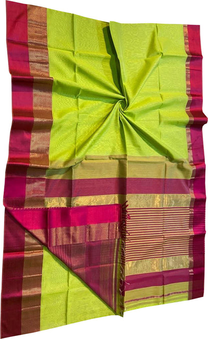 Green Handloom Maheshwari Silk Cotton Saree - Luxurion World
