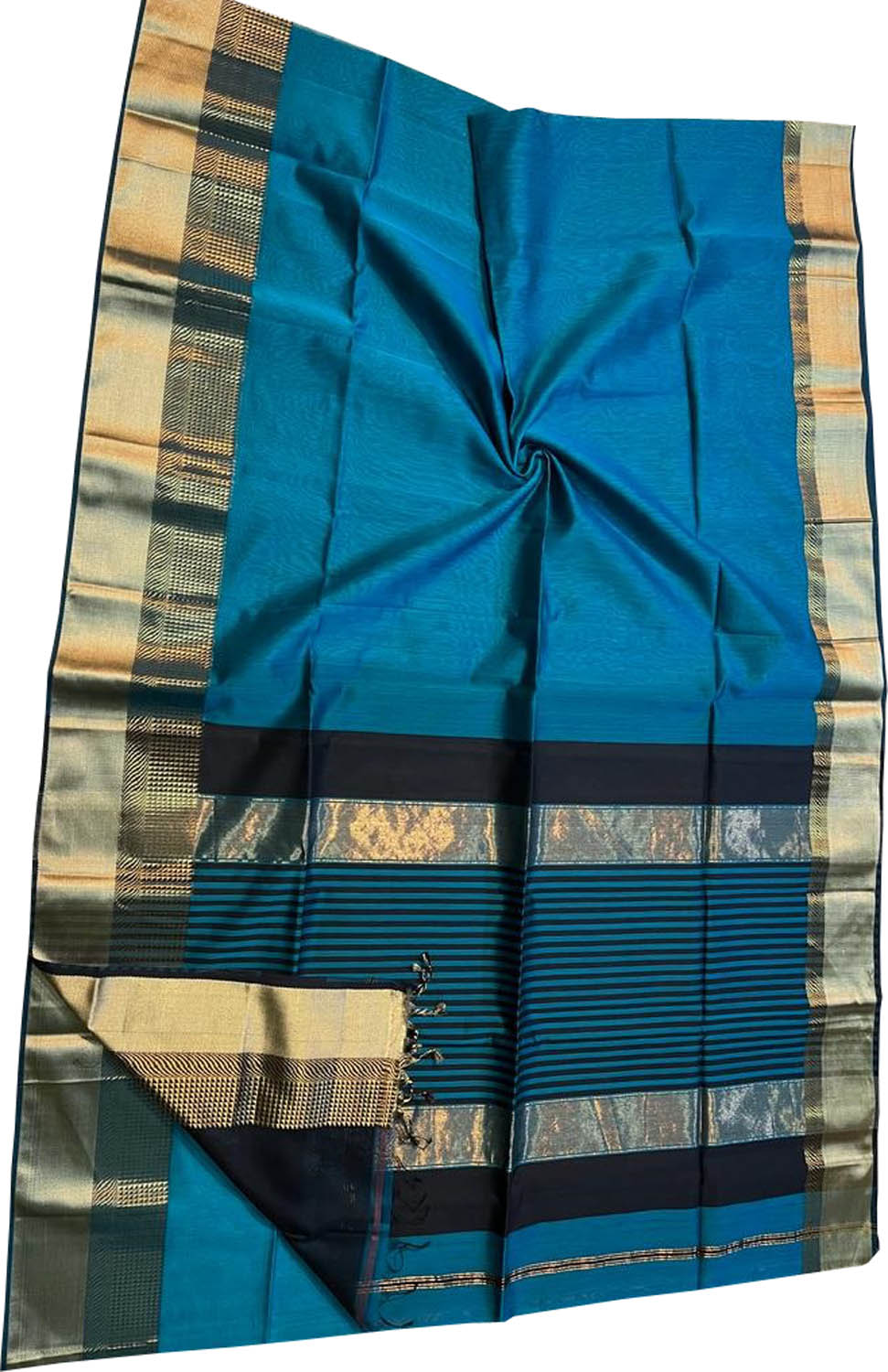 Blue Handloom Maheshwari Silk Cotton Saree - Luxurion World