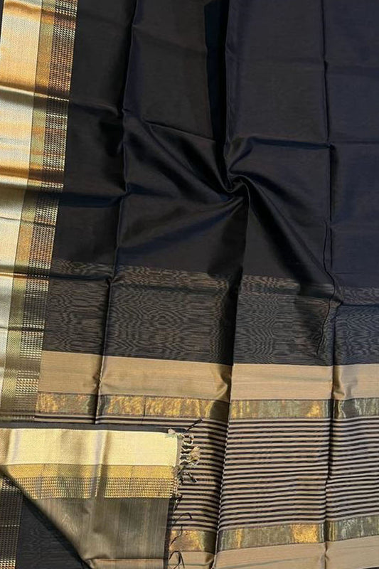 Black Handloom Maheshwari Silk Cotton Saree - Luxurion World