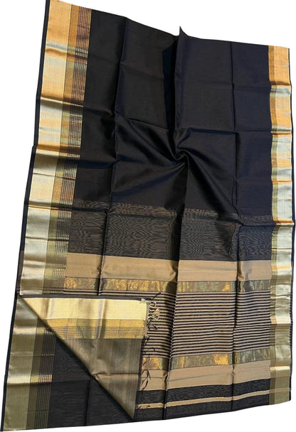 Black Handloom Maheshwari Silk Cotton Saree