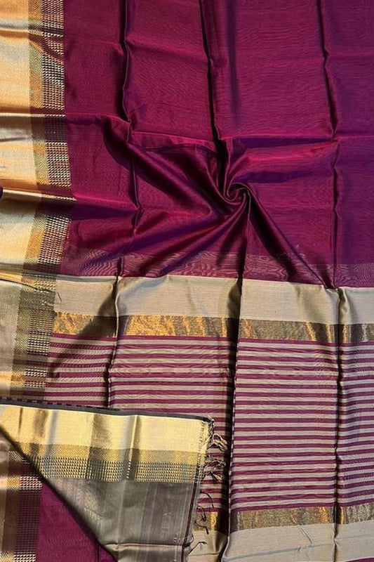 Purple Handloom Maheshwari Silk Cotton Saree - Luxurion World