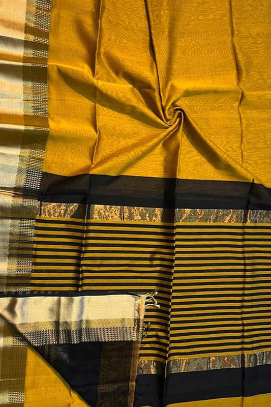 Yellow Handloom Maheshwari Silk Cotton Saree - Luxurion World