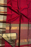 Red Handloom Maheshwari Silk Cotton Saree - Luxurion World