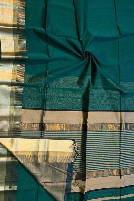 Green Handloom Maheshwari Silk Cotton Saree - Luxurion World