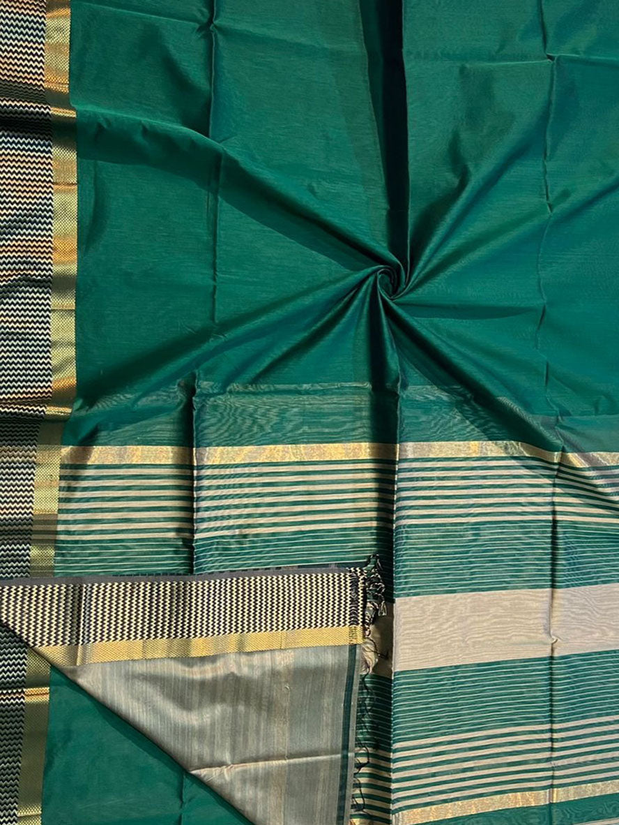 Green Handloom Maheshwari Silk Cotton Saree - Luxurion World