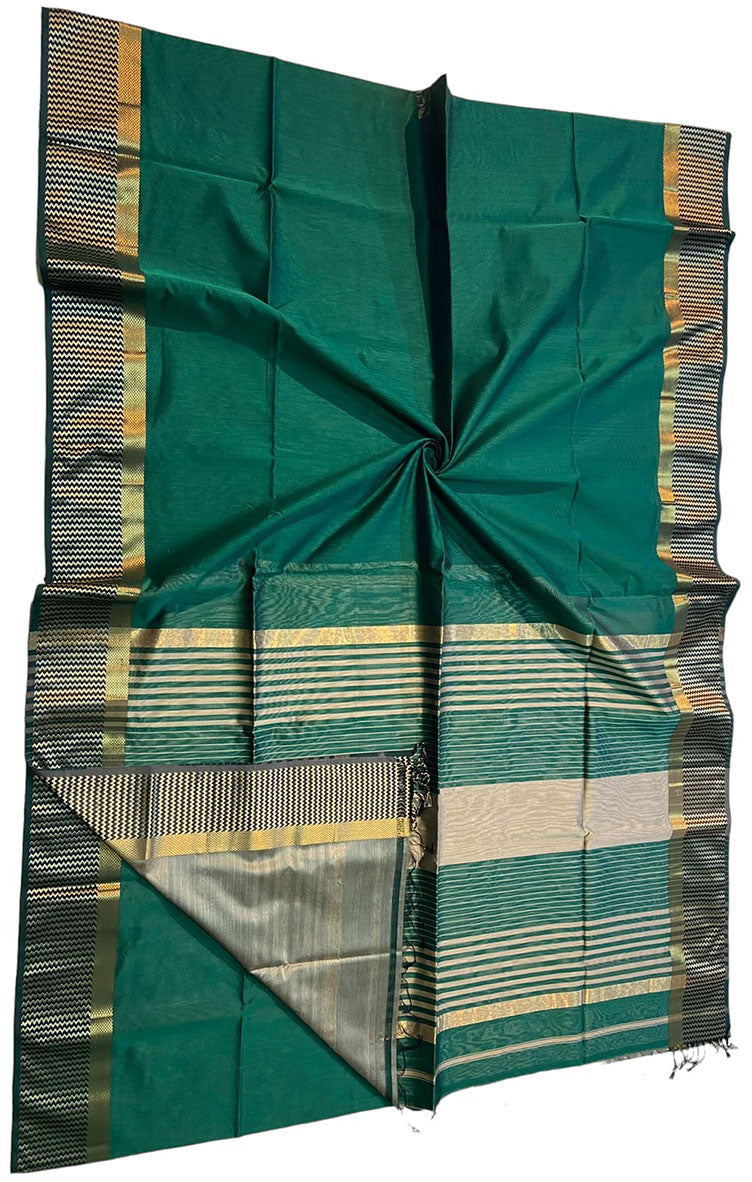 Green Handloom Maheshwari Silk Cotton Saree - Luxurion World