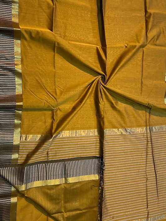 Golden Handloom Maheshwari Silk Cotton Saree - Luxurion World