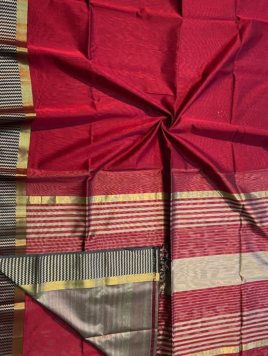 Red Handloom Maheshwari Silk Cotton Saree - Luxurion World