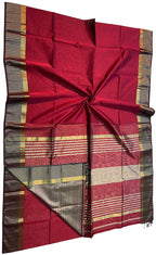 Red Handloom Maheshwari Silk Cotton Saree - Luxurion World