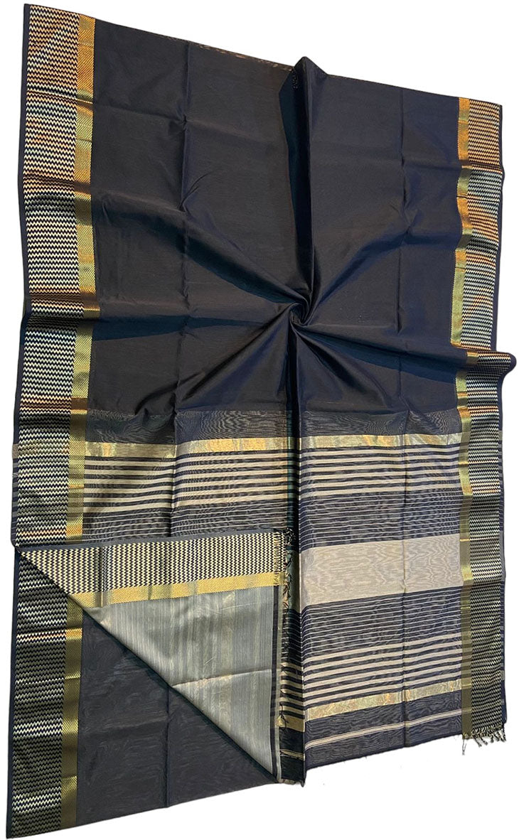 Black Handloom Maheshwari Silk Cotton Saree - Luxurion World