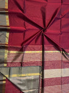 Red Handloom Maheshwari Silk Cotton Saree - Luxurion World