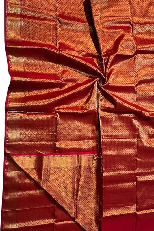 Red Maheshwari Handloom Silk Cotton Saree - Luxurion World
