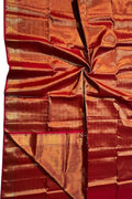 Red Maheshwari Handloom Silk Cotton Saree - Luxurion World
