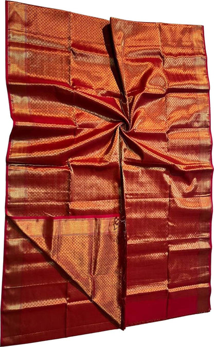 Red Maheshwari Handloom Silk Cotton Saree - Luxurion World