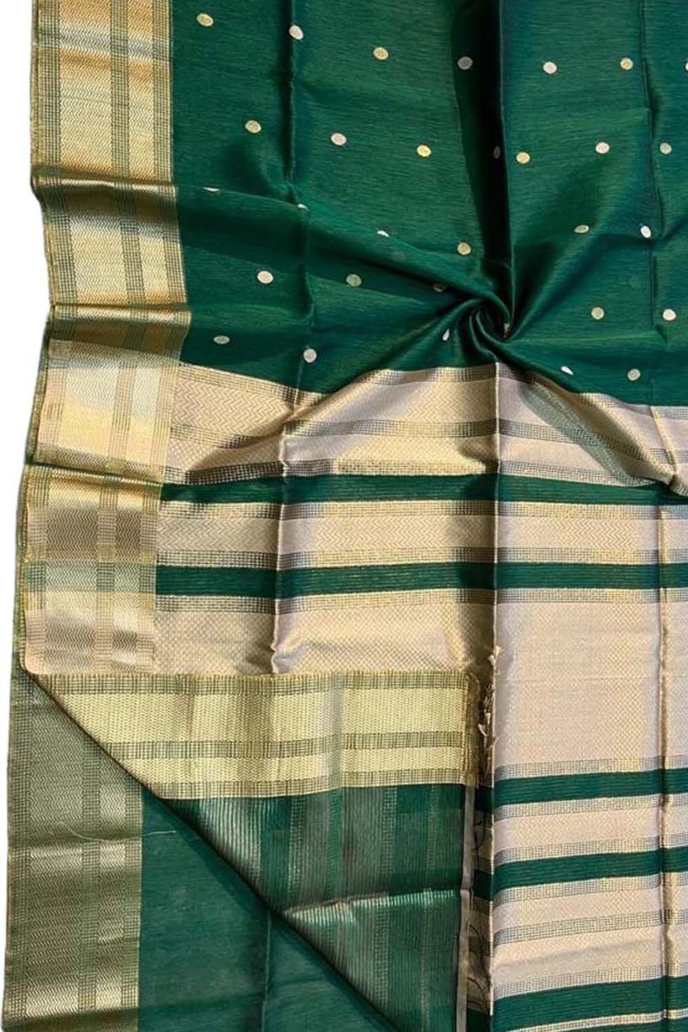 Green Maheshwari Handloom Silk Cotton Saree - Luxurion World
