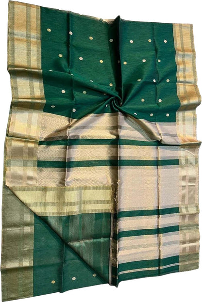 Green Maheshwari Handloom Silk Cotton Saree - Luxurion World