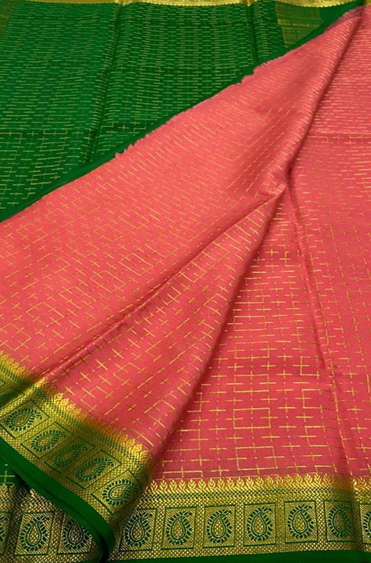 Pink Handloom Mysore Crepe Silk Saree - Luxurion World