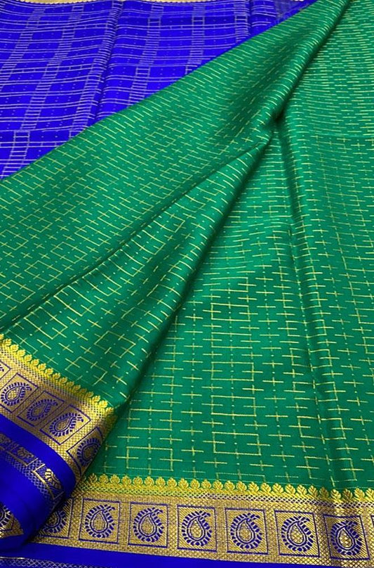 Green Handloom Mysore Crepe Silk Saree - Luxurion World