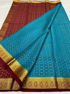 Blue Handloom Mysore Crepe Silk Saree - Luxurion World