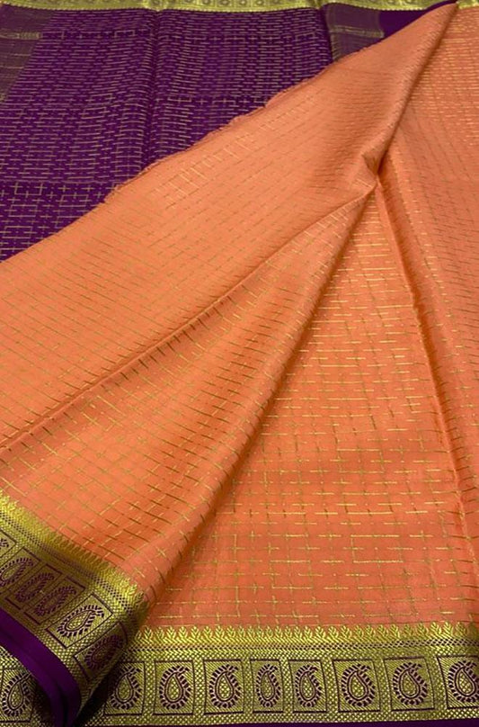 Orange Handloom Mysore Crepe Silk Saree - Luxurion World