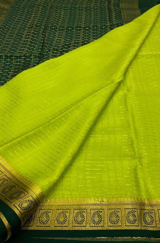Green Handloom Mysore Crepe Silk Saree - Luxurion World