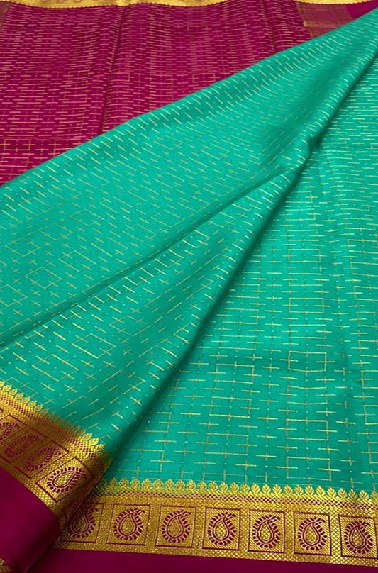 Green Handloom Mysore Crepe Silk Saree - Luxurion World