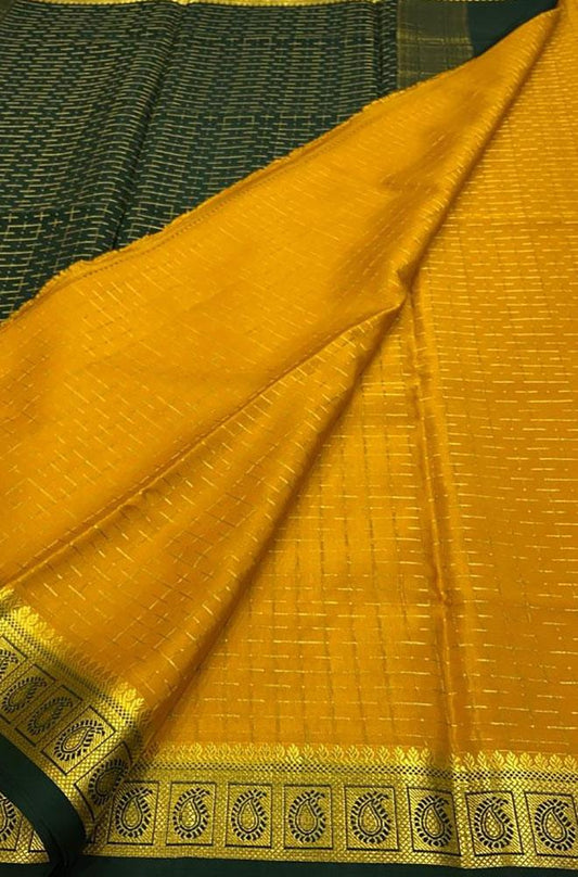 Yellow Handloom Mysore Crepe Silk Saree - Luxurion World