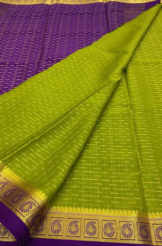 Green Handloom Mysore Crepe Silk Saree - Luxurion World