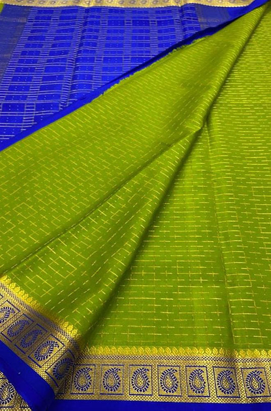 Green Handloom Mysore Crepe Silk Saree - Luxurion World