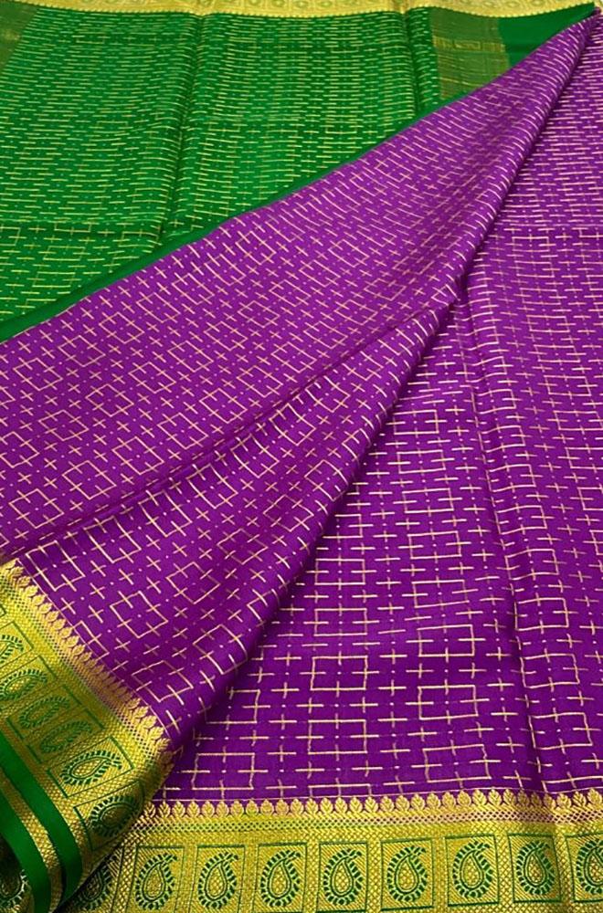 Purple Handloom Mysore Crepe Silk Saree - Luxurion World