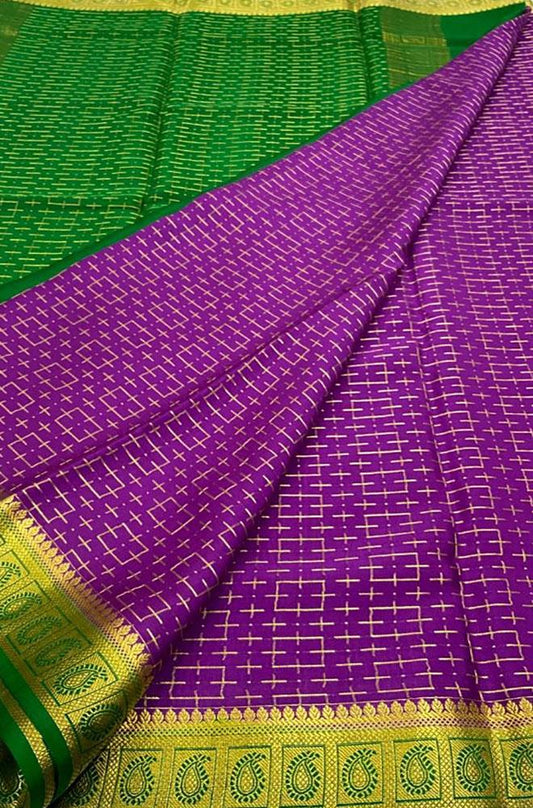 Purple Handloom Mysore Crepe Silk Saree - Luxurion World