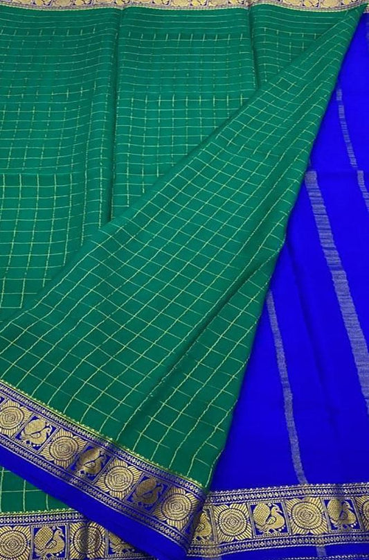Green Handloom Mysore Crepe Silk Saree - Luxurion World