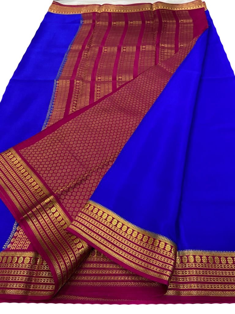 Blue Handloom Mysore Crepe Silk Saree - Luxurion World
