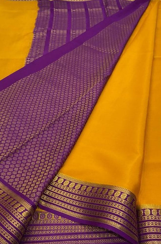 Yellow Handloom Mysore Crepe Silk Saree - Luxurion World
