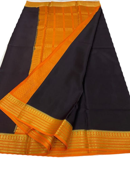 Black Handloom Mysore Crepe Silk Saree - Luxurion World