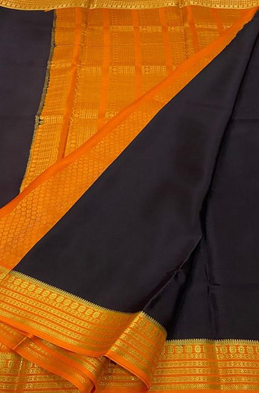 Black Handloom Mysore Crepe Silk Saree