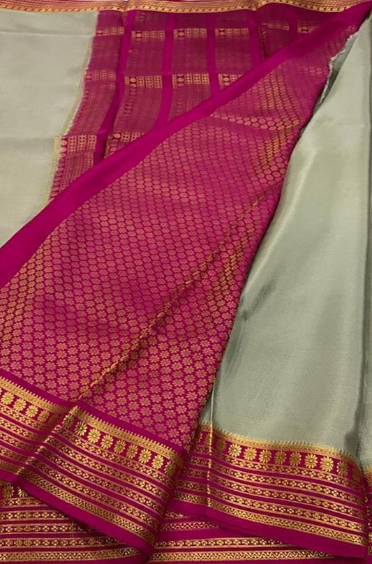 Grey Handloom Mysore Crepe Silk Saree - Luxurion World
