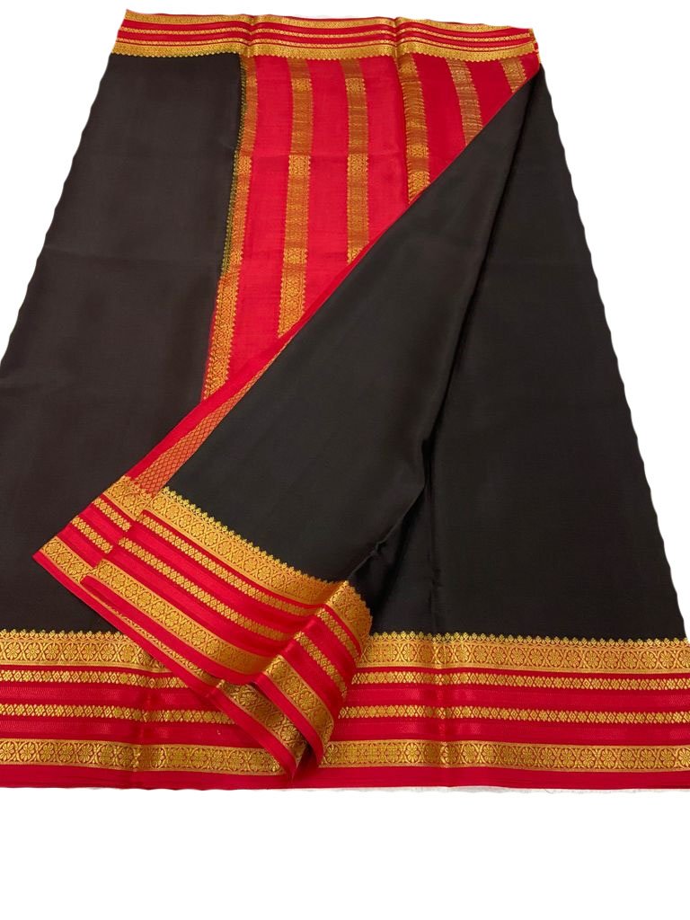 Black Handloom Mysore Crepe Silk Saree - Luxurion World