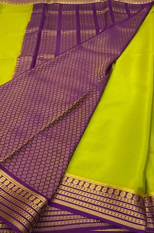 Green Handloom Mysore Crepe Silk Saree - Luxurion World